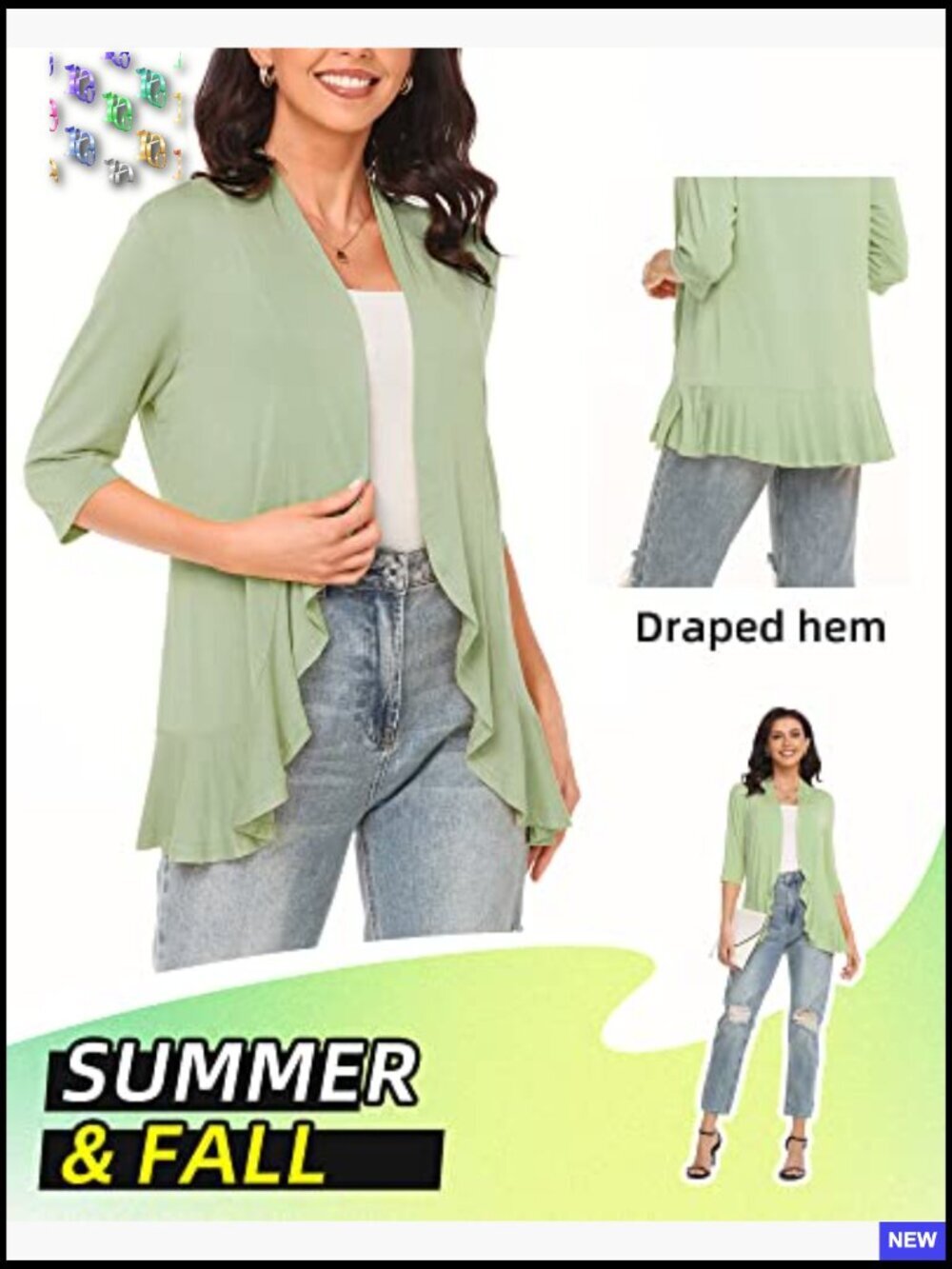 3/4 Sleeve Cardigan Shawl Collar Open Front Lightweight Elegant Soft - Picture 5 of 7